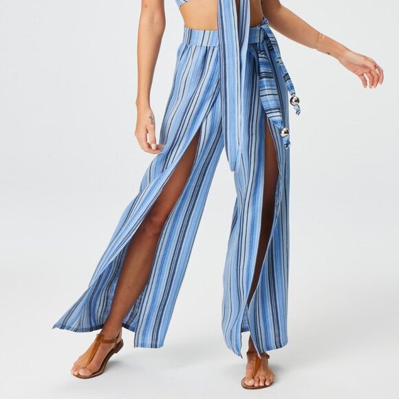 Lisa Marie Fernandez The Farrah Wrap Pant in Sea Striped Linen Size Small NWT - Picture 1 of 6